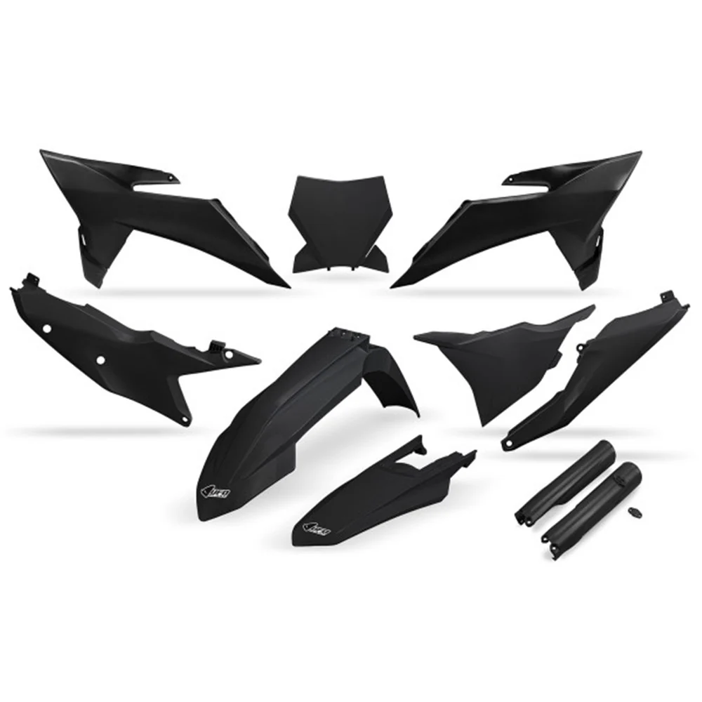 UFO Full Plastics Kit Black for KTM SX 125/SX 150/SX 250/SX 300/SX-F 250/SX-F 350/SX-F 450/XC 125/XC 250/XC 300/XC-F 250/XC-F 350/XC-F 450/XCF 250/XCF 350/XCF 450 25-Up