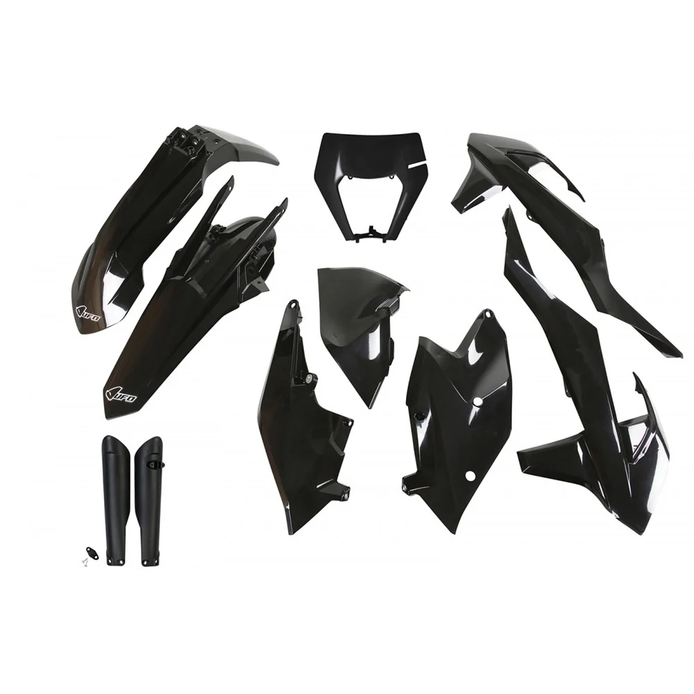UFO Full Plastics Kit Black w/Headlight Shroud for KTM EXC 125/EXC 150/EXC 250/EXC 300/EXC-F 250/EXC-F 350/EXC-F 450/EXC-F 500/XC-W 125 17-19/EXC 250 TPI/EXC 300 TPI 18-19/XC-W 250 TPI 2019
