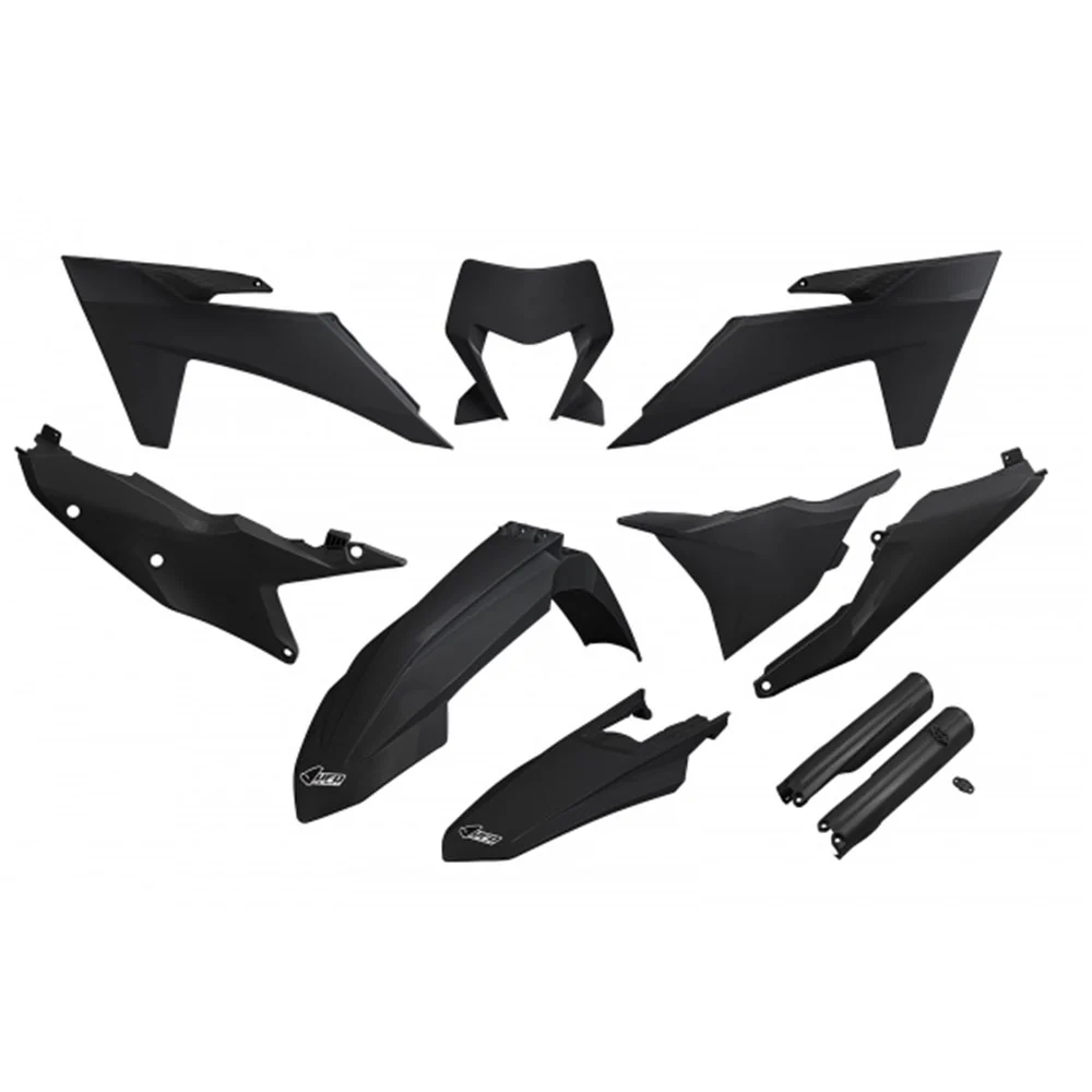 UFO Full Plastics Kit Black for KTM EXC 150/EXC 250/EXC 300/EXC-F 250/EXC-F 350/EXC-F 450/EXC-F 500/XC-W 125/XC-W 150/XC-W 250/XC-W 300 24-25/XW-F 350/XW-F 500 2024
