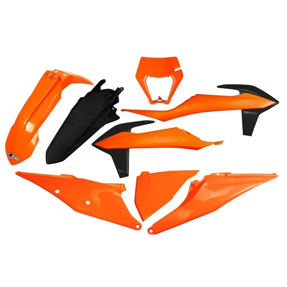 UFO Plastics Kit Black w/Headlight Shroud for KTM EXC 125 20-21/EXC 150/EXC 250/EXC-F 250/EXC 300/EXC-F 350/EXC-F 450/EXC-F 500/EXC 250 TPI/XC-W 250 TPI/EXC 300 TPI 20-23